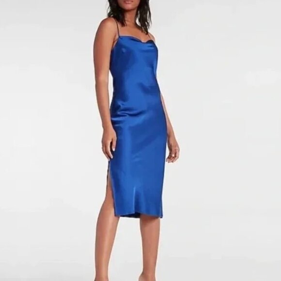 Express Dresses & Skirts - 2/$30 NWT Express Satin Cowl Neck Midi Slip Dress Royal Blue XL #8812